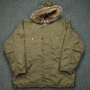 VINTAGE Gap Jacket Mens XXL Green Snorkel Parka Faux Fur Hood Lined Heavyweight